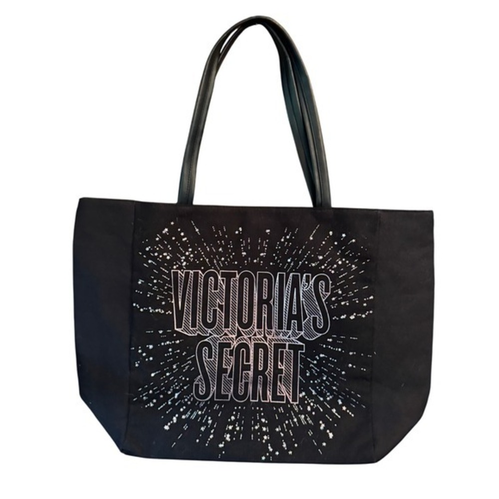 Victoria's Secret Black Tote‎ Bag Sparkle Starburst Large Canvas Large  Capacity